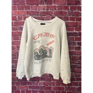 RETROBRAND Pink Floyd Japanese Graphic Distressed Sweatshirt Cream